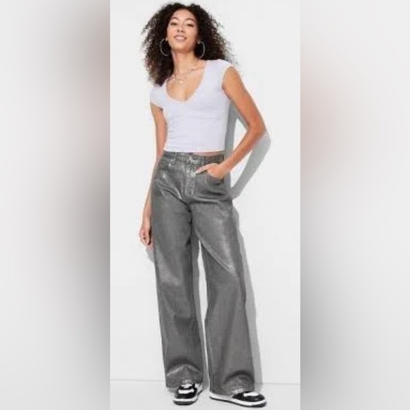 Baggy High Waisted Metallic Blue Jeans - Picture 11 of 11